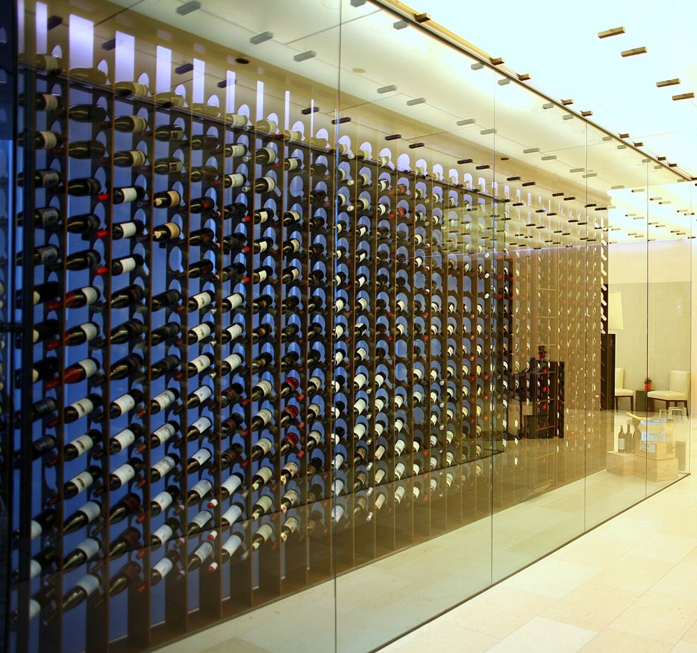 Illuminated wine racks at Sixteen restaurant